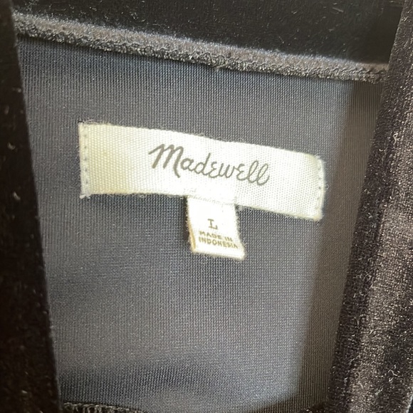 Madewell Black Velvet Mock Neck Short Sleeve Stretch Dress Size Large - Picture 3 of 6